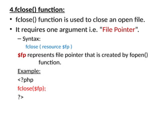 File handling,reading,writing,opening,closing file in php | PPTX