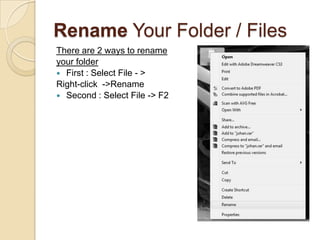 Folder File Rename Control Key CHAP 2 - FILE MANAGEMENT | PPTX