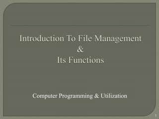 Computer Programming & Utilization
1
 