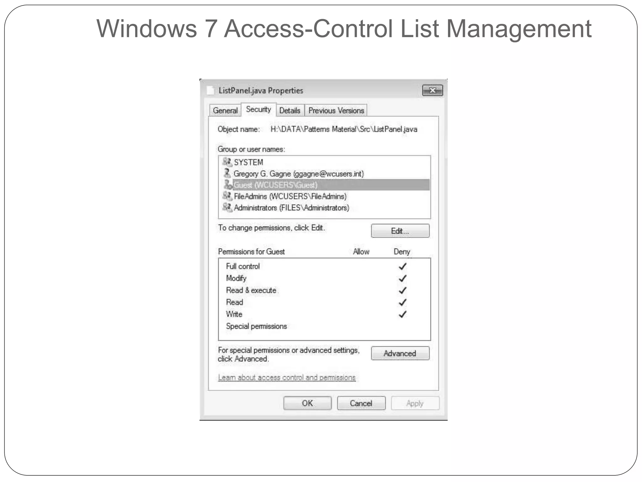 Windows 7 Access-Control List Management
 