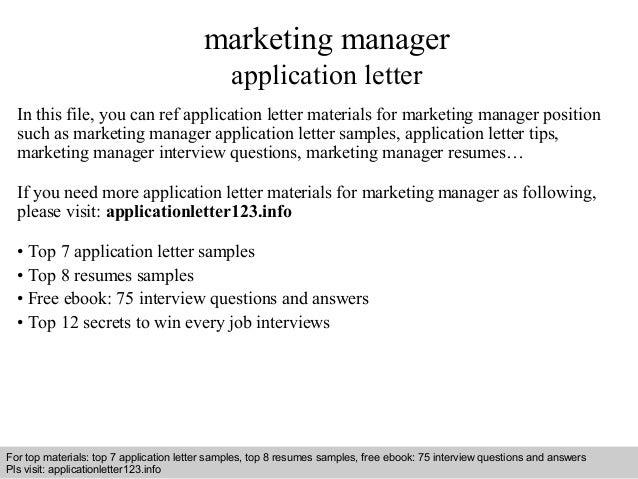 Marketing manager application letter