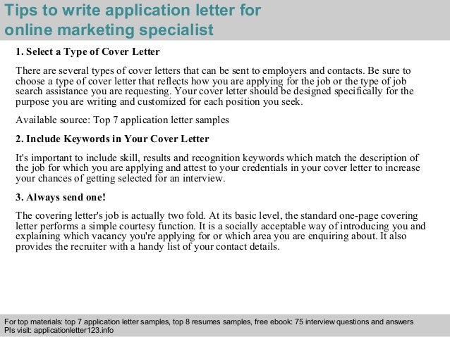online marketing specialist application letter