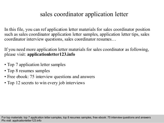application letter for sales coordinator job
