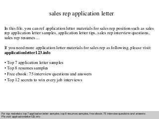 sales rep application letter