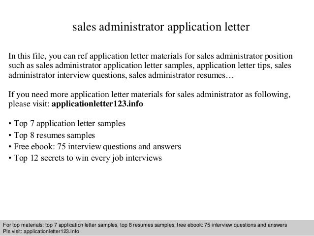Sales Administrator Application Letter
