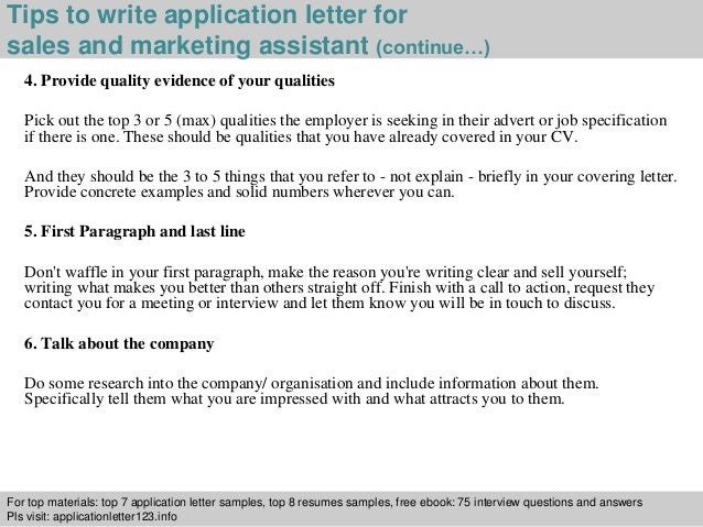 Sales And Marketing Assistant Application Letter