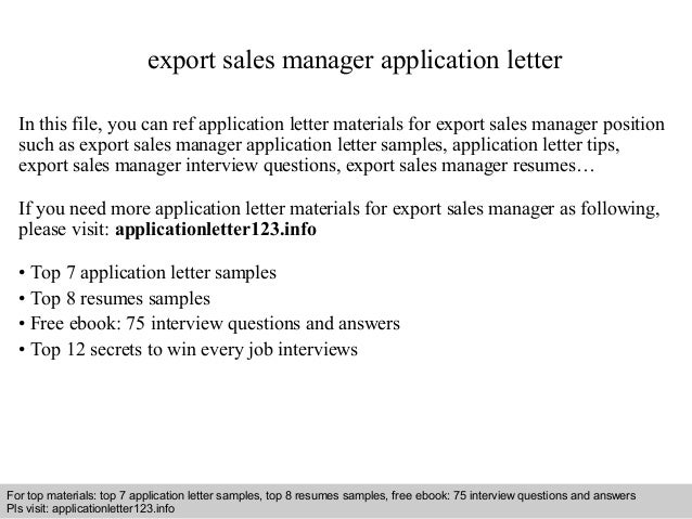 Export Sales Manager Application Letter
