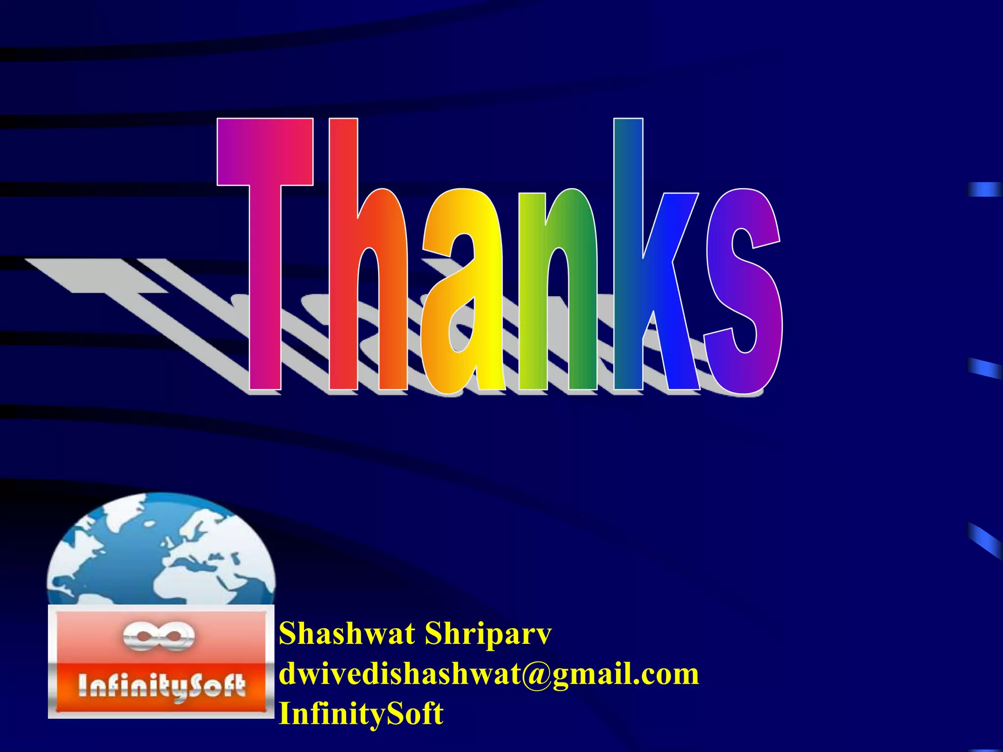Shashwat Shriparv
dwivedishashwat@gmail.com
InfinitySoft
 