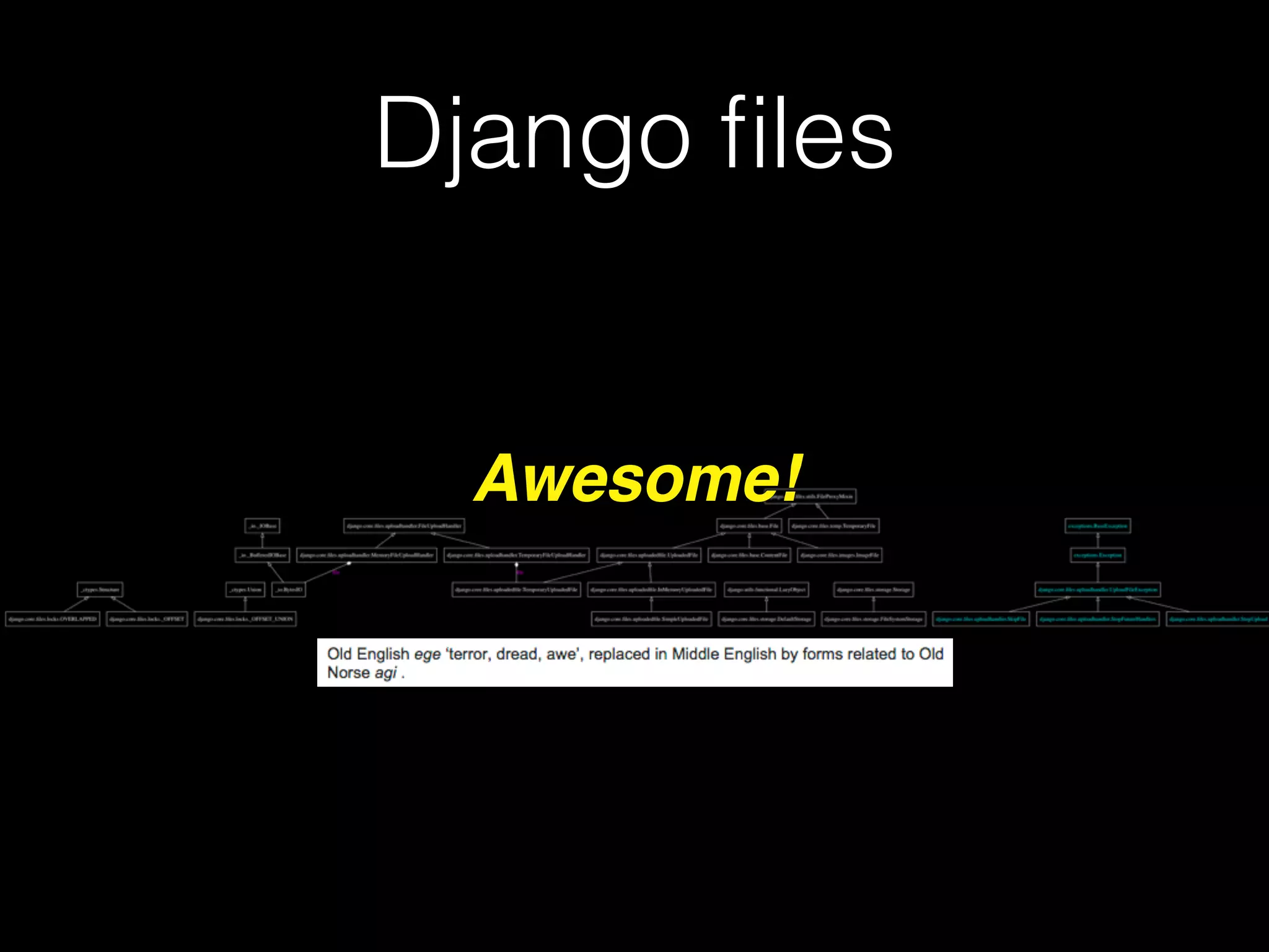 Django ﬁles
Awesome!
 