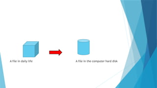 A file in daily life A file in the computer hard disk
 