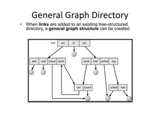 General Graph Directory
• When links are added to an existing tree-structured
directory, a general graph structure can be created.
 
