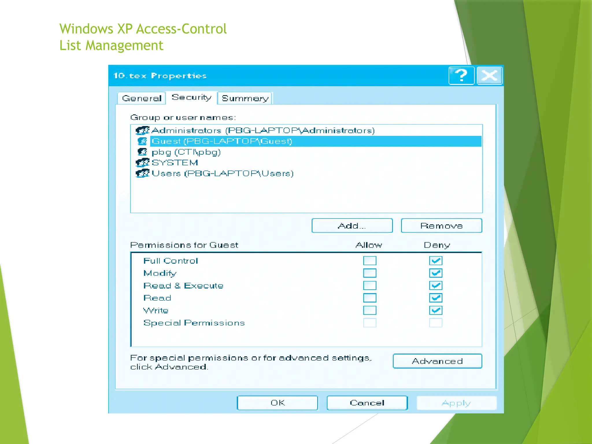 Windows XP Access-Control
List Management
 