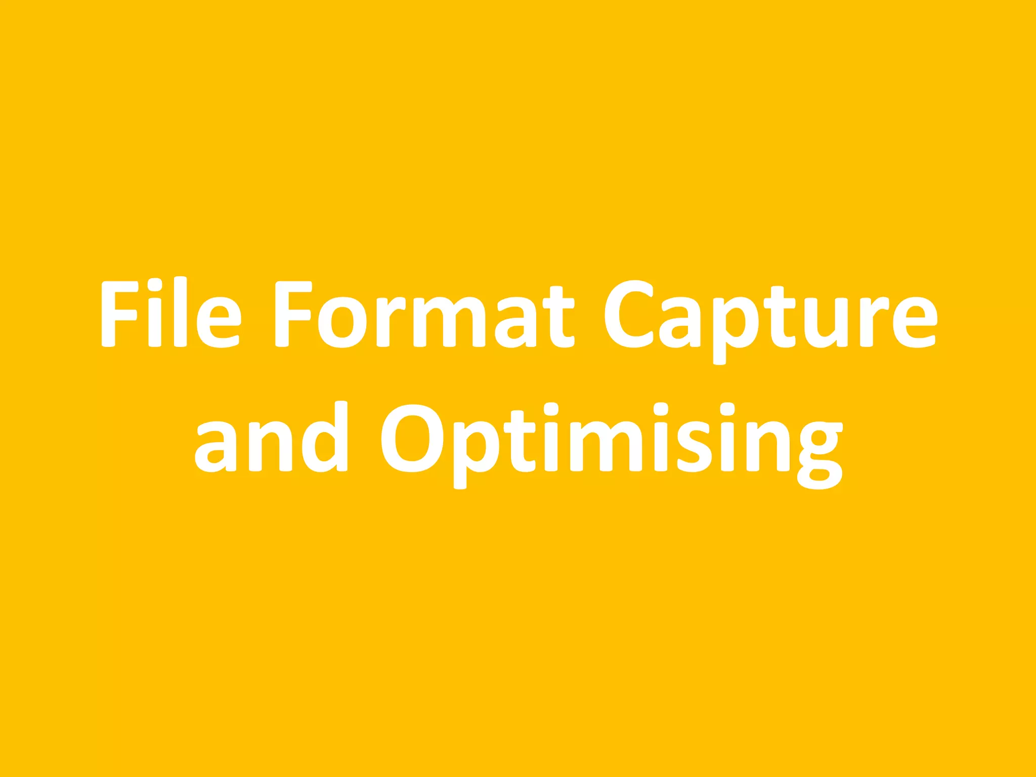File Format Capture
and Optimising
 