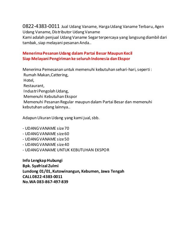 0822 4383 0011 Harga Udang Vaname Harga Udang Vaname Hari Ini Bandun