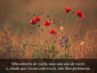 Vêm através de vocês, mas não são de vocêsVêm através de vocês, mas não são de vocês
e, ainda que vivam com vocês, não lhes pertencem.e, ainda que vivam com vocês, não lhes pertencem.
 