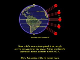 Imagem: http://ghiorzi.org/solsticios.jpg




   Como o Sol é a nossa fonte primária de energia,
surgem consequências não apenas físicas, mas também
     espirituais. Somos, portanto, Filhos do Sol.

      Que o Sol sempre brilhe em nossas vidas!
 