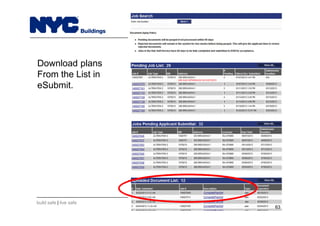 build safe | live safe
NYC Hub Self-Service
63
Download plans
From the List in
eSubmit.
63
 