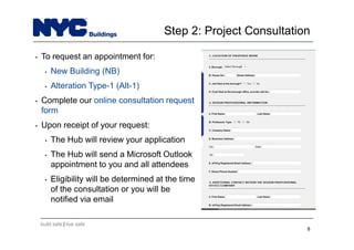 build safe | live safe
Step 2: Project Consultation
• To request an appointment for:
• New Building (NB)
• Alteration Type-1 (Alt-1)
• Complete our online consultation request
form
• Upon receipt of your request:
• The Hub will review your application
• The Hub will send a Microsoft Outlook
appointment to you and all attendees
• Eligibility will be determined at the time
of the consultation or you will be
notified via email
8
 
