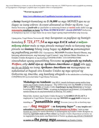 Ang circuit Hukuman ay iniutos na atas at Restraining Order laban sa mga may-ari, GMM Properties mula sa pagkuha ng anumang
uri ng pagpalayas (Pagtanggal o pagkuha lugar) na pagkilos laban sa nangungupahan

                        "Warrant ng pag-aari:"

                        http://www.slideshare.net/VogelDenise/warrant-ofpossession-gmm-ky

        at lustay
                humigit-kumulang na $ 16,000 sa mga MONIES upa na ay
        ilagay sa isang eskrow Account alinsunod sa Order ng Korte. Vogel
        Denise Newsome ay paulit-ulit ay ipaiilalim sa naturang krimen at rasista atake dahil siya ay
        tumangging magbigay sa isang Ng White SUPREMACIST / Jewish ZIONIST Gobyerno
        at kumpanya ng taxi sa mga batas na ay nasa lugar upang maprotektahan ang kanyang.

        Upang petsa, Vogel Denise Newsome ay
                                    may karapatan sa paglipas ng humigit-
        kumulang $ 721,377.54 sa mga mga BACK sahod at milyon-
        milyong dolyar mula sa mga pinsala matagal mula sa kanyang mga
        pinsala na inutang bilang isang bagay ng default sa pamamagitan
        ng paghadlang partido (s). Gayunpaman, NGAYON President Barack Obama, ang
        kanyang administrasyon, ang kanyang Legal Counsel / ang Advisor Baker Donelson, sa
        Estados Unidos Kongreso at ang kanilang CONSPIRATORS / CO-CONSPIRATORS
        sinusubukan upang panatilihing Newsome sa pagkawala ng trabaho,
        Welfare, atbp dahil siya ay Aprikano-Amerikano at hindi nila nais
        na ito ay kilala na isang Aprikano-Amerikano na matagumpay na
        nakalantad at bagsak sira Estados Unidos ng mga opisyal ng
        Gobyerno ng Amerika, ang kanilang abogado at iba nakakaalam sa kanilang mga
        CONSPIRACIES na leveled laban Vogel Denise Newsome.

                        Mahalaga na tandaan: Ang MGA / mundo kailangan upang makita kung
                        paano ang Estados Unidos Kongreso - ibig sabihin kung saan ang Senado ay tinatayang
                        100% LAHAT White at Estados Unidos kapulungan ng mga kinatawan ay humigit-
                        kumulang 90% LAHAT White - ay ganap na kamalayan ng Kriminal / Civil paglabag
                        naiulat bilang na rin ang katotohanan sa likod ng "911 atake!"

                        Bukod dito, lumitaw ang Estados Unidos Kongreso 'na KABIGUAN-SA-ACT at
                        magbayad sa Vogel Denise Newsome ang mga MONIES na agad dahil sa kanya na

                                 "panatilihin ang Newsome (yan ay tila sa kanilang mga
                        iniambag sa

                        mata -" Ang nugger ") sa kanyang lugar" at may langkin out /
                        nakasalalay sa pagkawala ng trabaho at mga benepisyo ng Welfare ! para sa mga
                        layunin ng control ito rasista ideolohiya sa pamamagitan ng Estados Unidos Kongreso ay
                        maaaring suportado mula sa Press release ng Estados Unidos Department of Justice sa
                        na nagpapakita kung paano ang Department of Justice ay dinala ang LEGAL PAGKILOS

                        sa ngalan ng    iba pang mga mamamayan ng Estados Unidos,
 