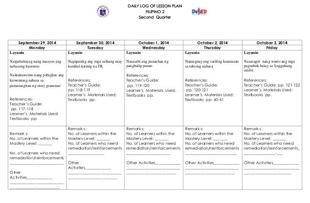 K To 12 Grade 2 DLL Filipino Q1 Q4