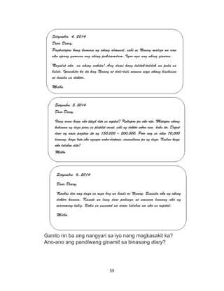 Diary Tagalog Example Assignment K TO 12 GRADE 4 LEARNER’S MATERIAL IN FILIPINO (Q1-Q4) | PDF
