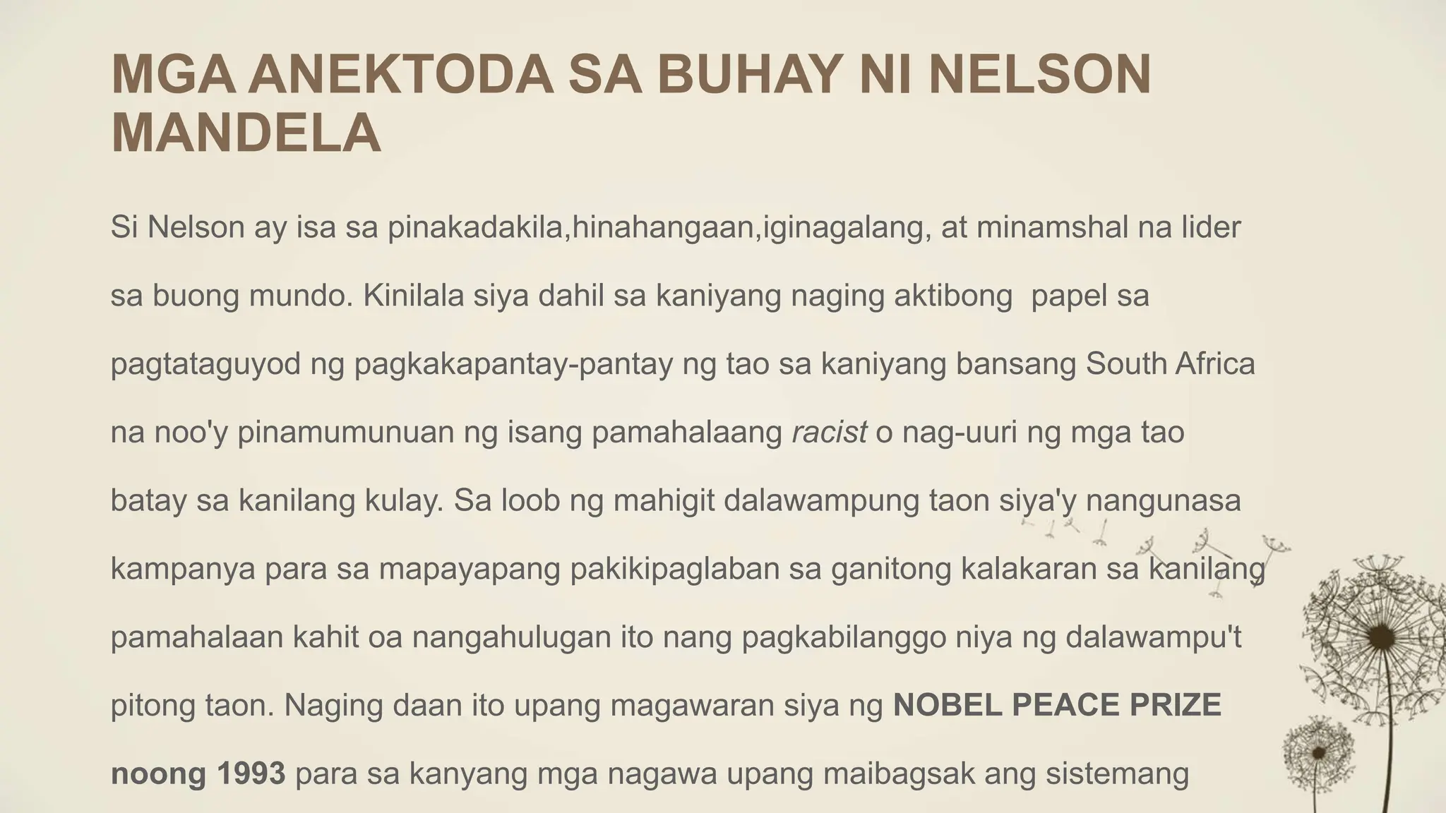 Filipino 10 anektoda sa buhay ni nelson mandela | PPT