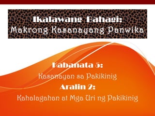 Ikalawang Bahagi:
Makrong Kasanayang Panwika

Kabanata 5:
Kasanayan sa Pakikinig
Aralin 2:
Kahalagahan at Mga Uri ng Pakikinig

 