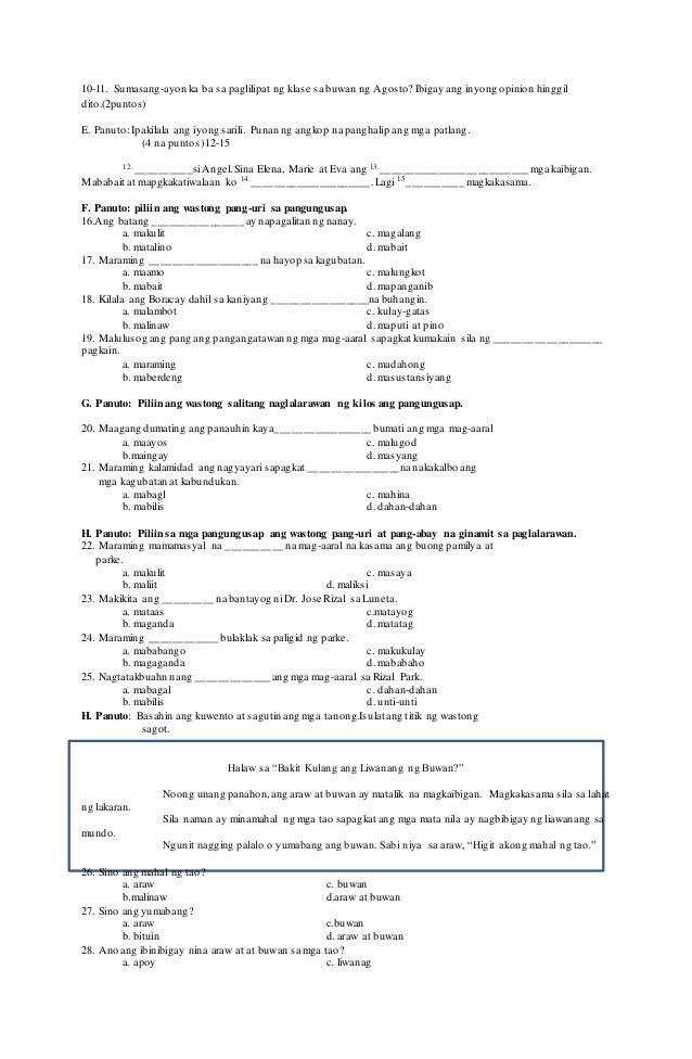 DIAGNOSTIC TEST FOR Filipino 2