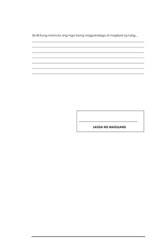36-40 Kung matututo ang mga taong magpahalaga at magtipid ng tubig…
______________________________________________________________________________
______________________________________________________________________________
______________________________________________________________________________
______________________________________________________________________________
______________________________________________________________________________
______________________________________________________________________________
______________________________________________________________________________
_________________________________________
LAGDA NG MAGULANG
 