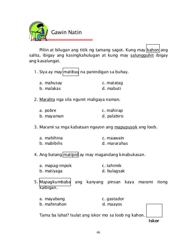 Filipino 6 dlp 4 magkasingkahulugan o magkasalungat