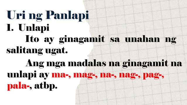 FILIPINO 8 PANLAPI unang markahan sa filipino 8 panlapi | PPT