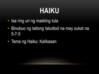 Filipino 9 Tanka at Haiku