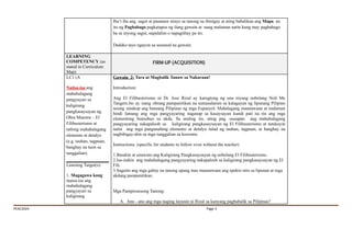 Comprehensive Learning Plan for El Filibusterismo in Filipino 10 | PDF