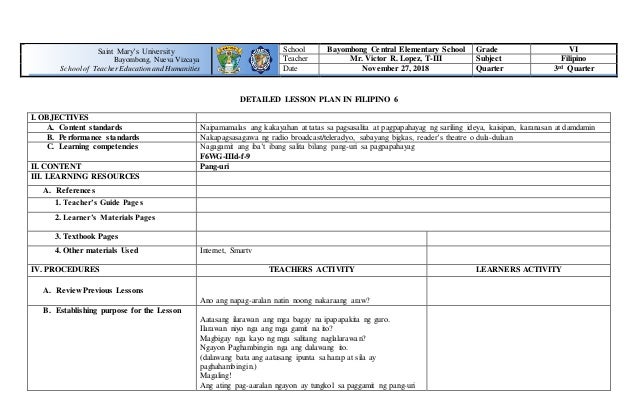 LESSON PLAN FILIPINO 6