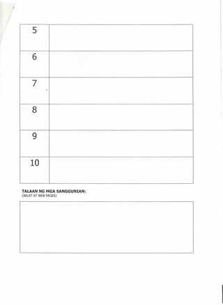 5


      6

      7


      8

      9


     10


TALAAN NG MGA SANGGUNIAN:
(AKLAT AT WEB PAGES)
 