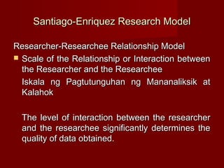 Santiago-Enriquez Research Model

Researcher-Researchee Relationship Model
 Scale of the Relationship or Interaction betw...