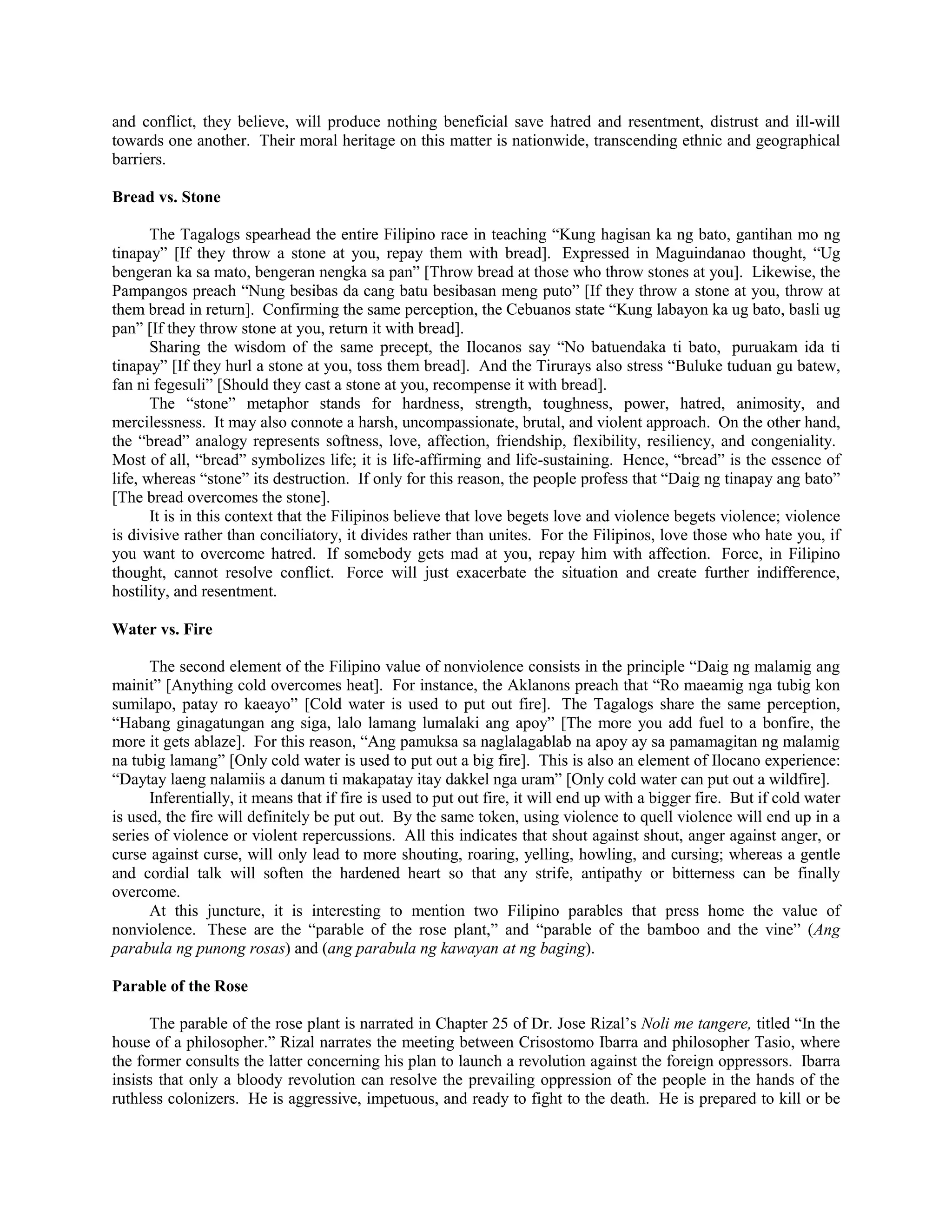 Filipino value of nonviolence