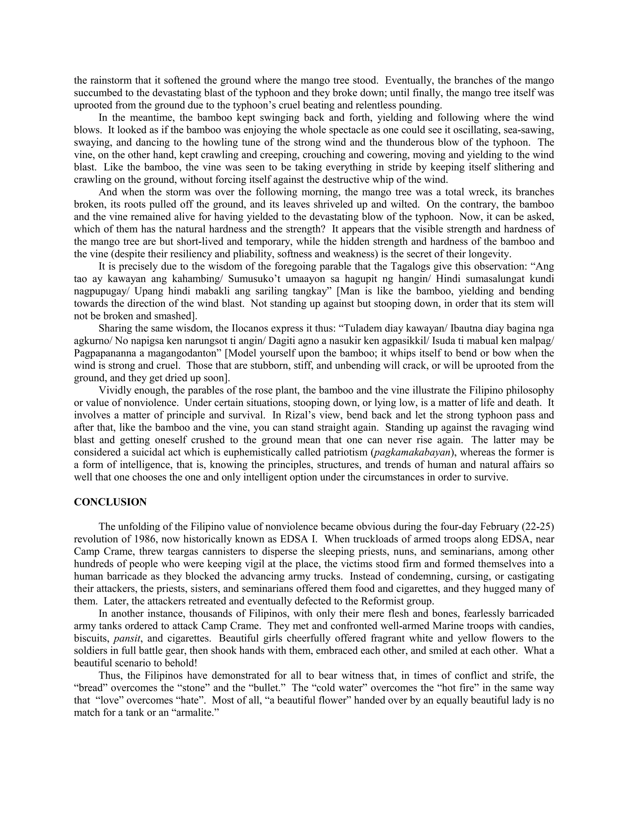 Filipino value of nonviolence