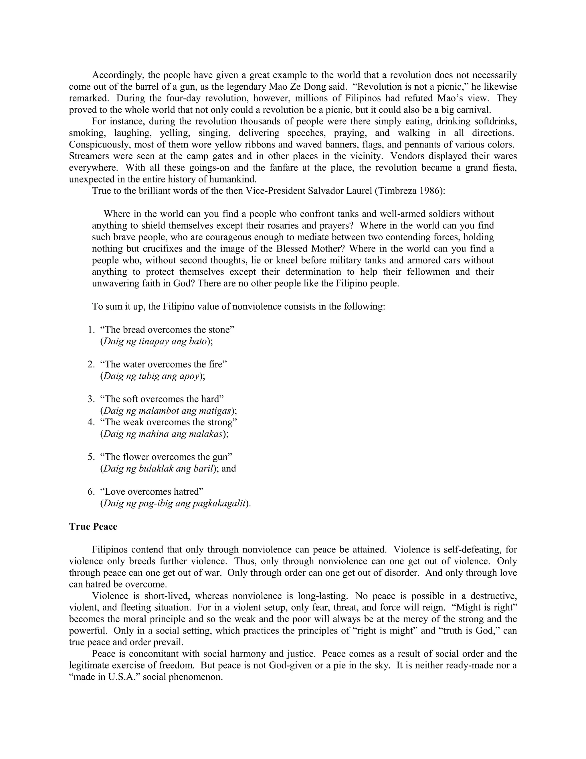 Filipino value of nonviolence