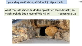 F32opstanding van Christus, niet door Zijn eigen kracht
want zoals de Vader de doden opwekt en levendmaakt, zo
maakt ook d...