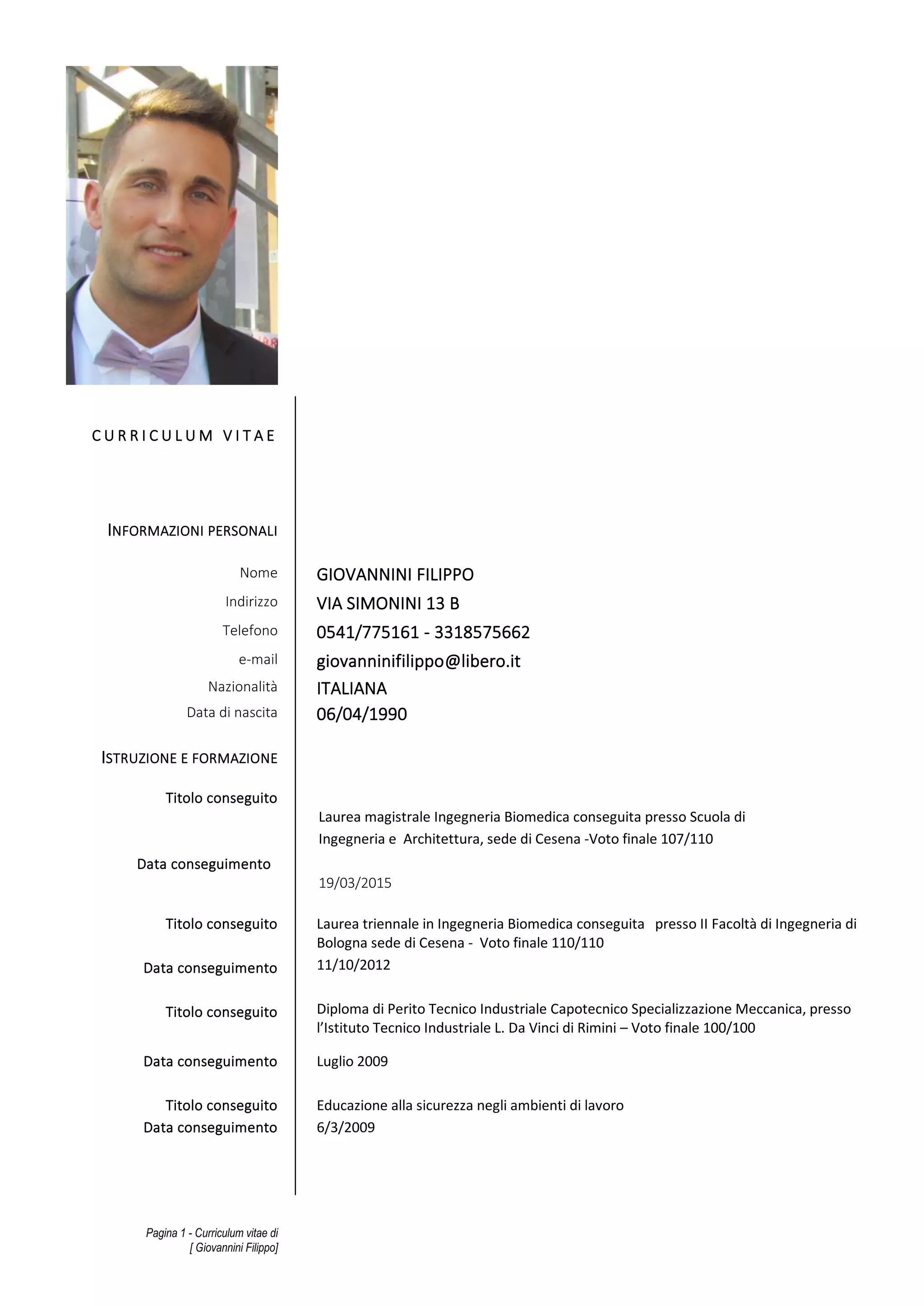 Filippo Giovannini curriculum europeo | PDF