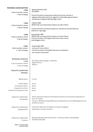 Filippo Giovannini curriculum europeo | PDF