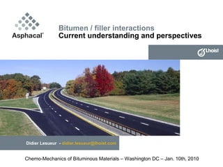 Bitumen / filler interactions Current understanding and perspectives Didier Lesueur  -  [email_address] Chemo-Mechanics of Bituminous Materials – Washington DC – Jan. 10th, 2010 