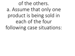 of the others.
a. Assume that only one
product is being sold in
each of the four
following case situations:
 