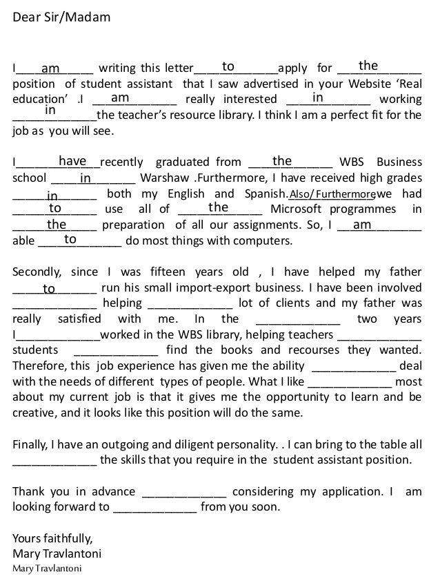 Fill In The Gaps Exercise Application Letter