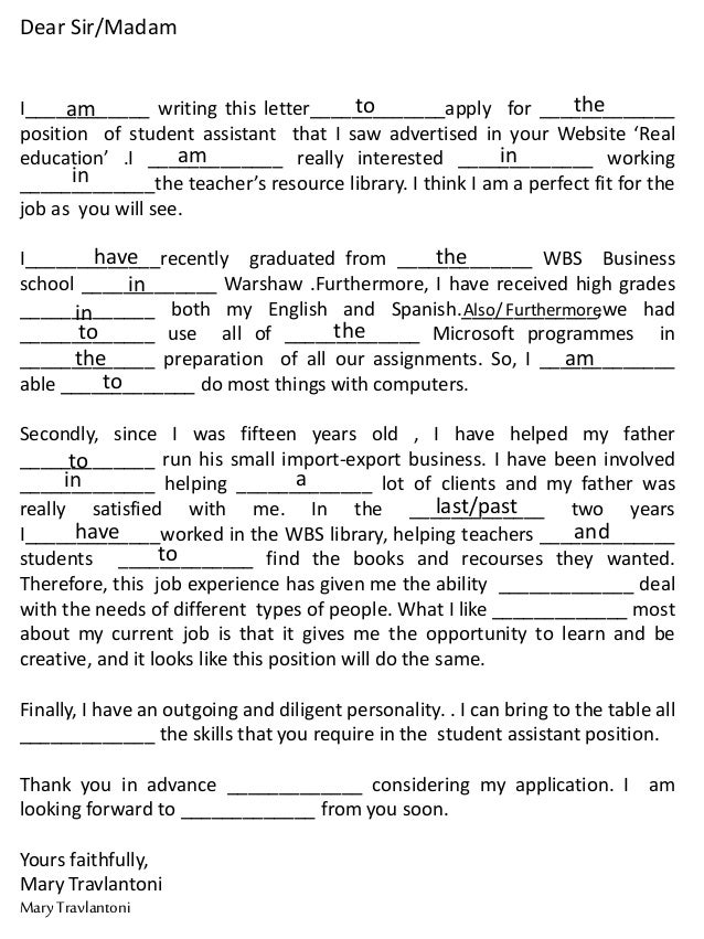Fill In The Gaps Exercise Application Letter