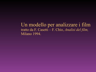 Un modello per analizzare i film  tratto da F. Casetti – F. Chio,  Analisi del film,  Milano 1994. 