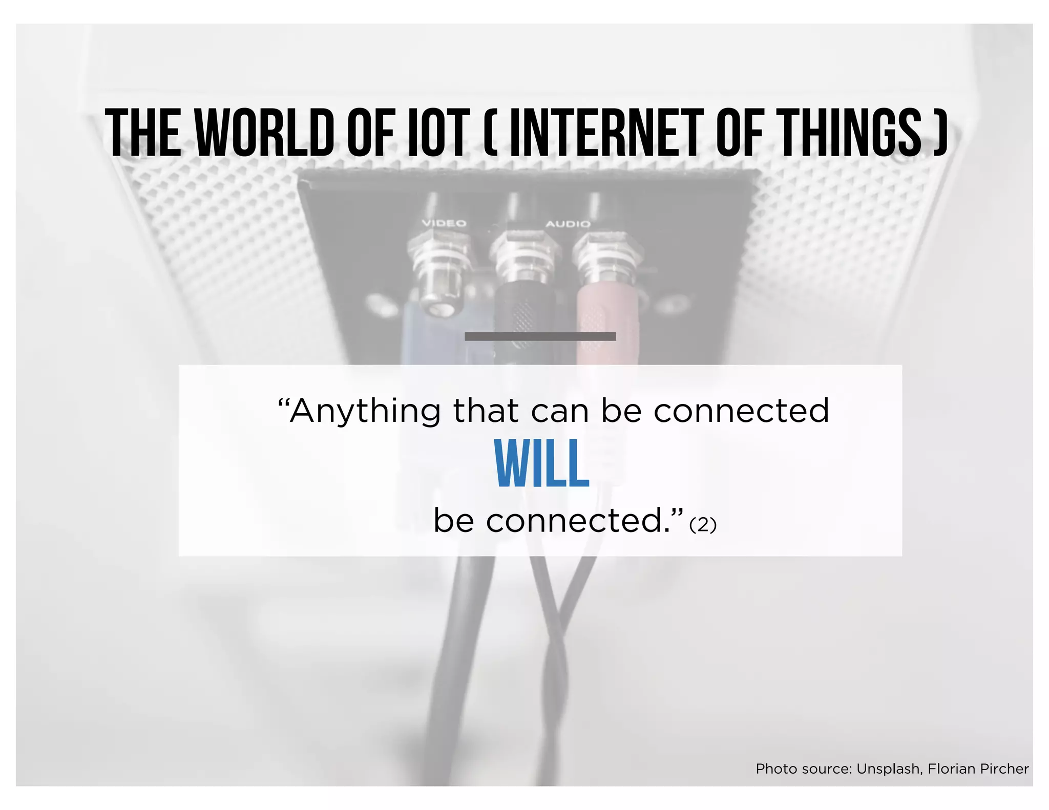 The world of IOT ( Internet of Things )
“Anything that can be connected
be connected.”
WILL
(2)
Photo source: Unsplash, Florian Pircher
 