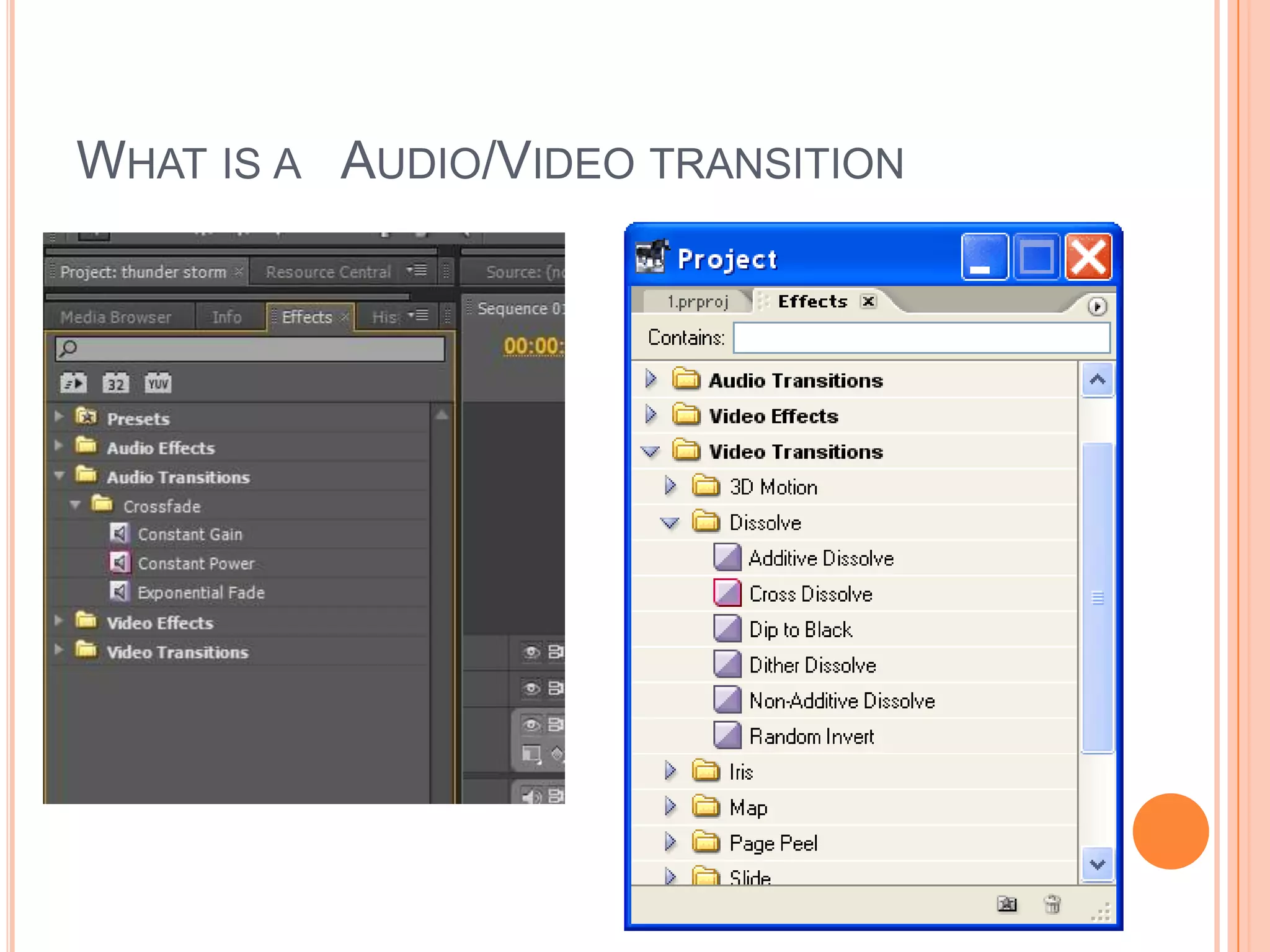 WHAT IS A AUDIO/VIDEO TRANSITION
 