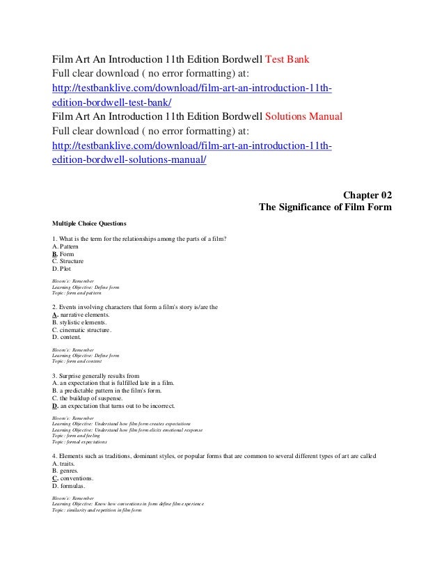 Solutions manual for film art an introduction 11th edition by bordwell film art an introduction 11th edition pdf free download